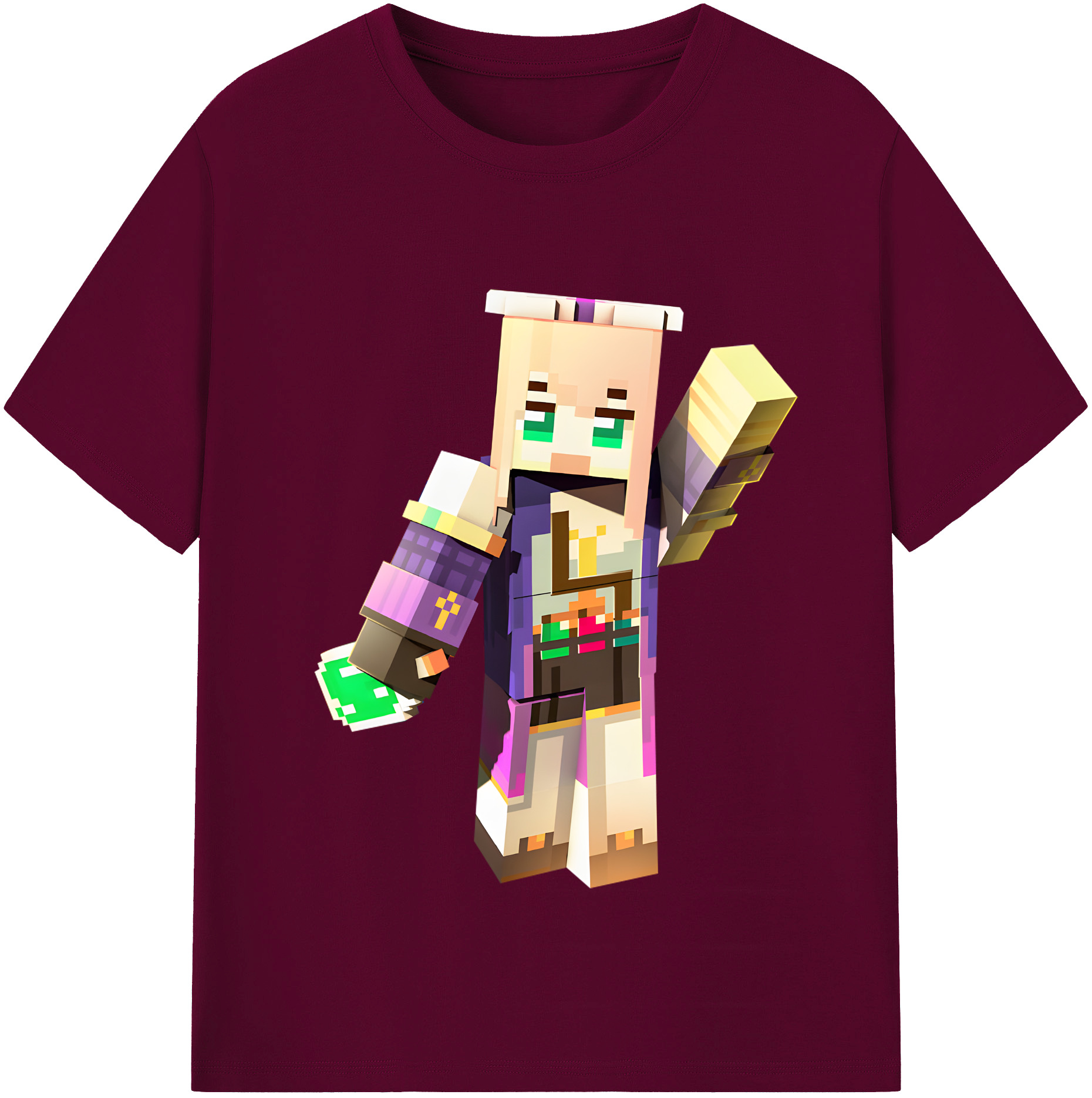 （画像用） マインクラフト ブロックの世界 Minecraft MC Block world レディースカジュアルプリントTシャツ（綿100％）